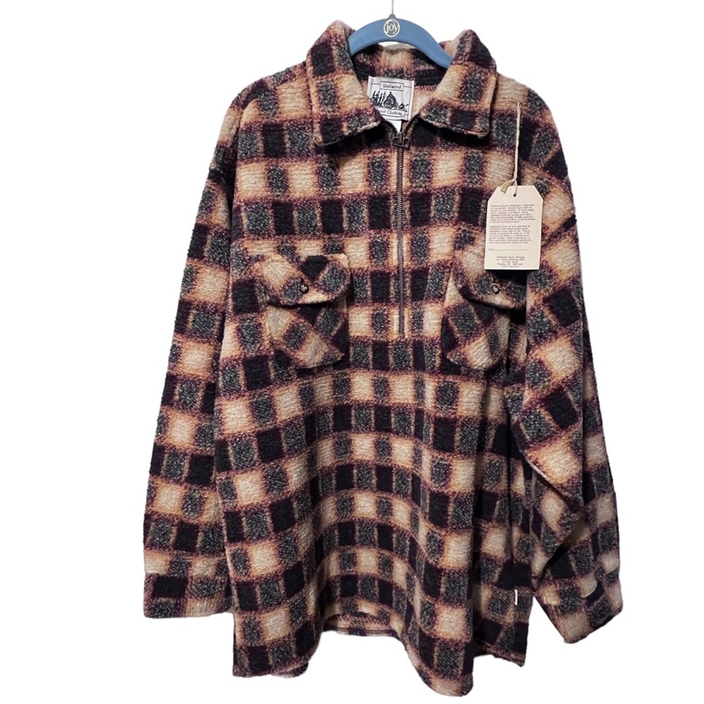 Vintage Unlimited Quest Mens Fleece Jacket Outdoor Quarter Zip Pullover Plaid XL